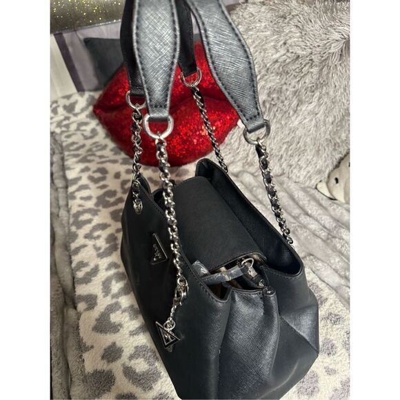 Y2k black leather chain strap handbag purse - guess - Picture 7 of 10